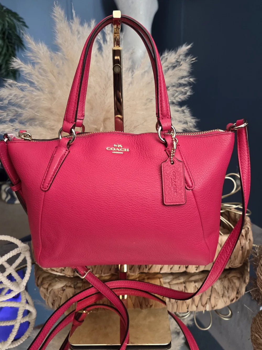 Coach Pebbled Leather Mini Kelsey Satchel Crossbody Pink/Fuchsia EUC